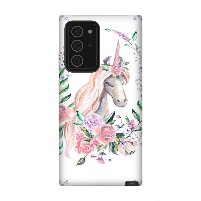 Galaxy Note 20 Ultra StrongFit watercolor floral unicorn by haroulita