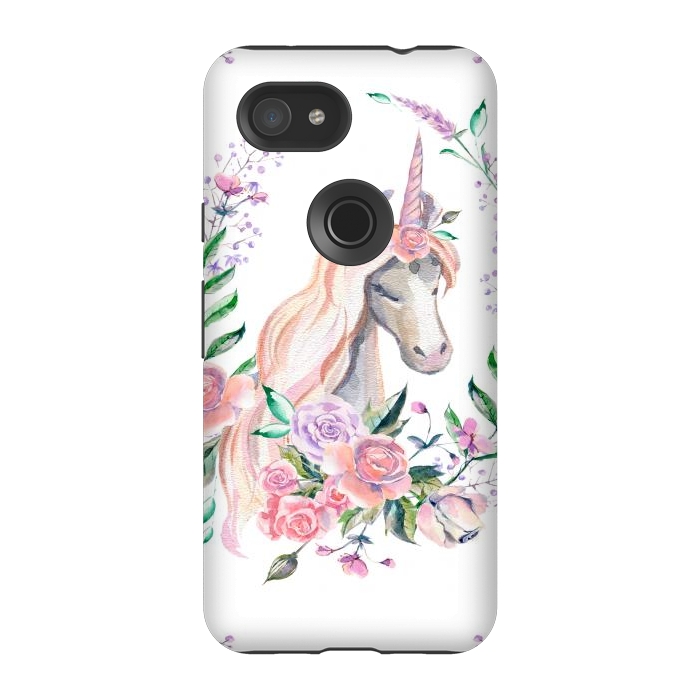 Pixel 3A StrongFit watercolor floral unicorn by haroulita