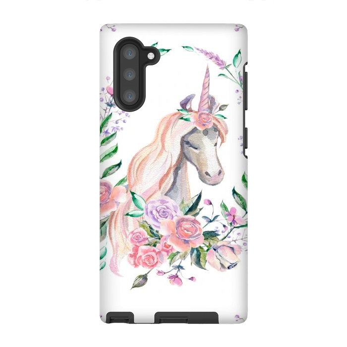 Galaxy Note 10 StrongFit watercolor floral unicorn by haroulita