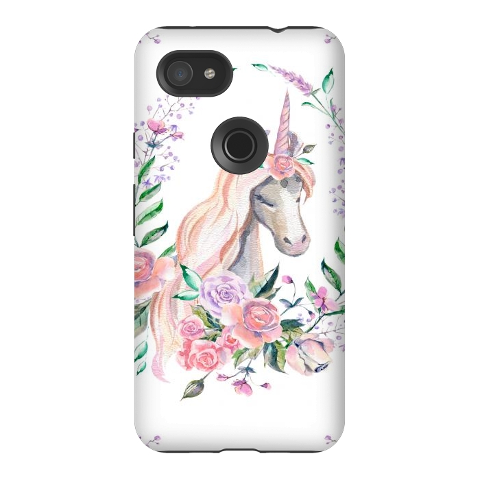 Pixel 3AXL StrongFit watercolor floral unicorn by haroulita