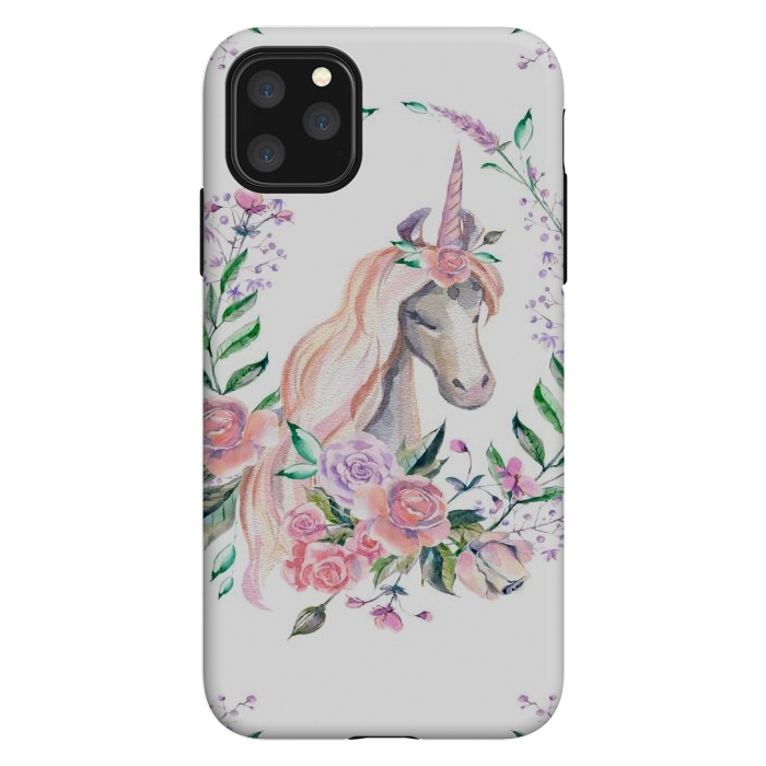 iPhone 11 Pro Max StrongFit watercolor floral unicorn by haroulita