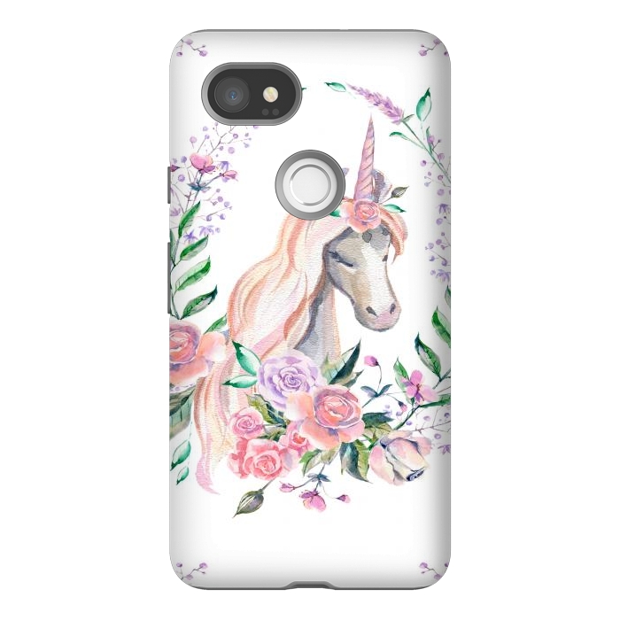 Pixel 2XL StrongFit watercolor floral unicorn by haroulita