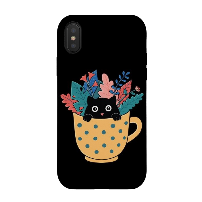 iPhone Xs / X StrongFit Cat and flowers by Coffee Man