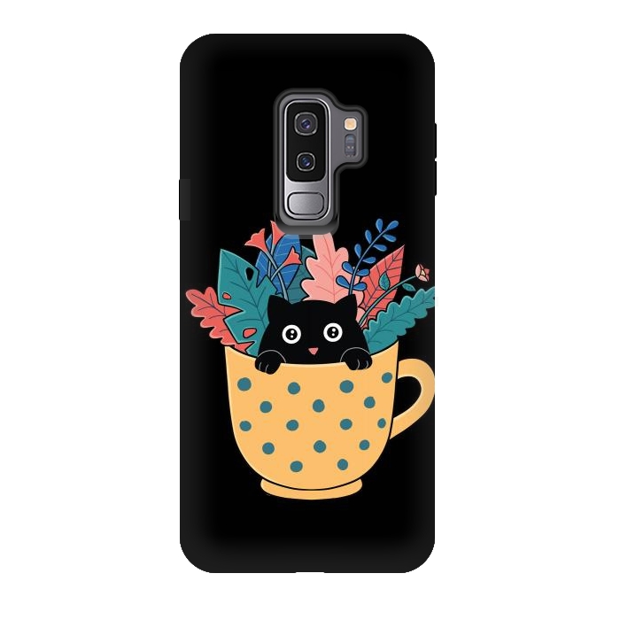 Galaxy S9 plus StrongFit Cat and flowers by Coffee Man
