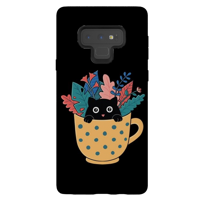 Galaxy Note 9 StrongFit Cat and flowers by Coffee Man
