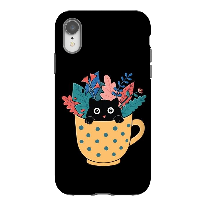 iPhone Xr StrongFit Cat and flowers by Coffee Man