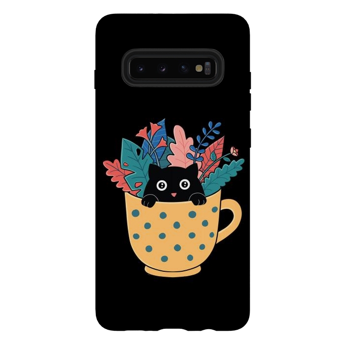 Galaxy S10 plus StrongFit Cat and flowers by Coffee Man