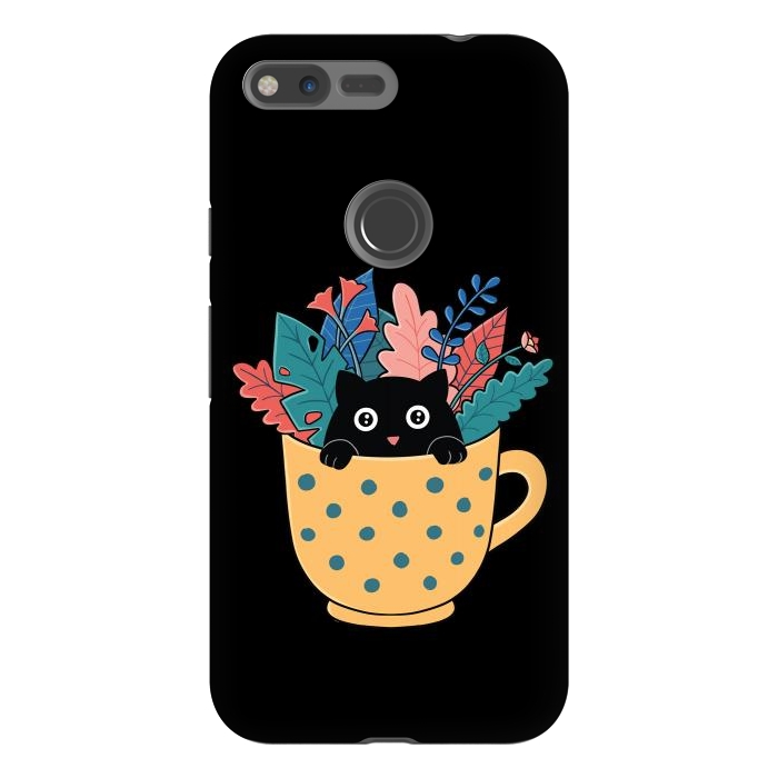 Pixel XL StrongFit Cat and flowers by Coffee Man