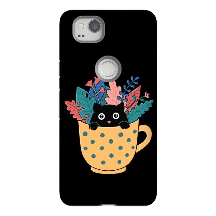 Pixel 2 StrongFit Cat and flowers by Coffee Man
