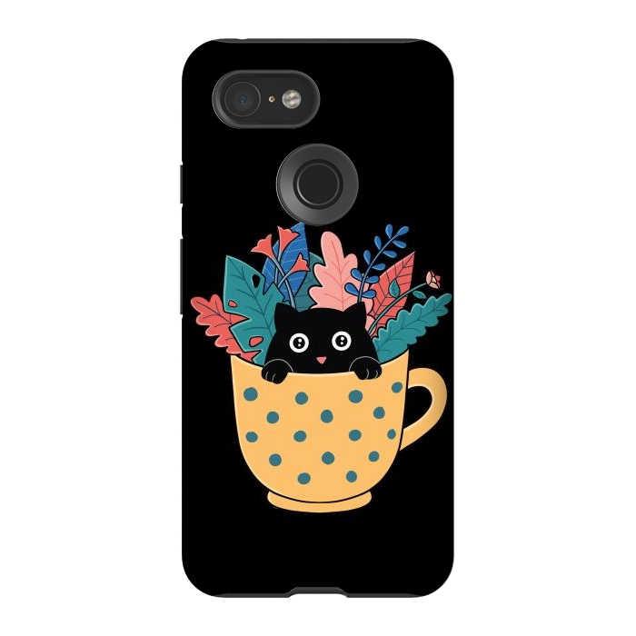 Pixel 3 StrongFit Cat and flowers by Coffee Man