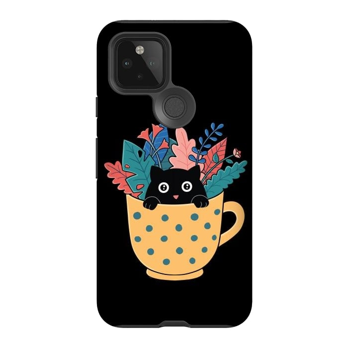 Pixel 5 StrongFit Cat and flowers by Coffee Man