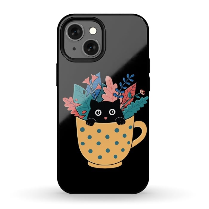 iPhone 13 mini StrongFit Cat and flowers by Coffee Man