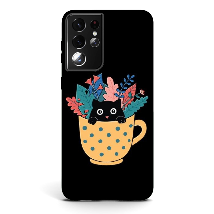 Galaxy S21 ultra StrongFit Cat and flowers by Coffee Man