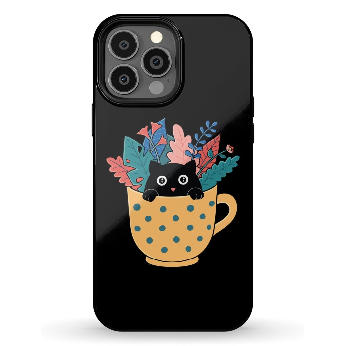 iPhone 13 Pro Max StrongFit Cat and flowers by Coffee Man