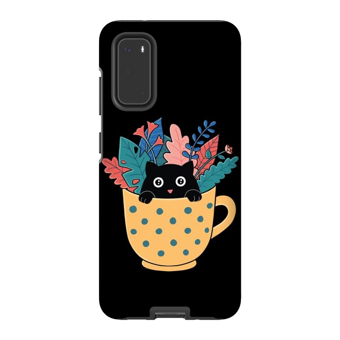 Galaxy S20 StrongFit Cat and flowers by Coffee Man