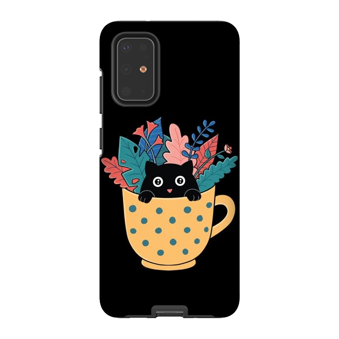 Galaxy S20 Plus StrongFit Cat and flowers by Coffee Man