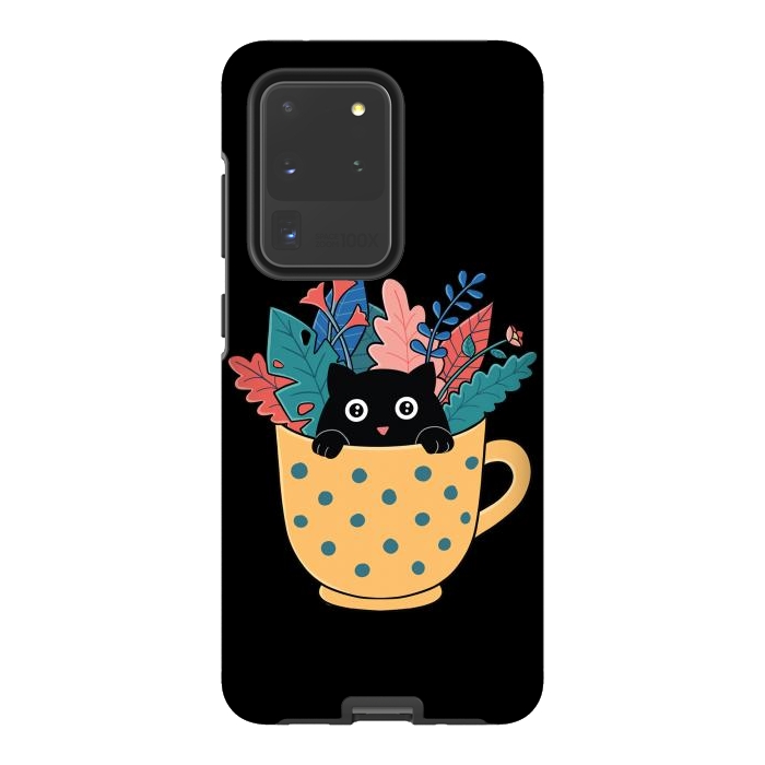 Galaxy S20 Ultra StrongFit Cat and flowers by Coffee Man
