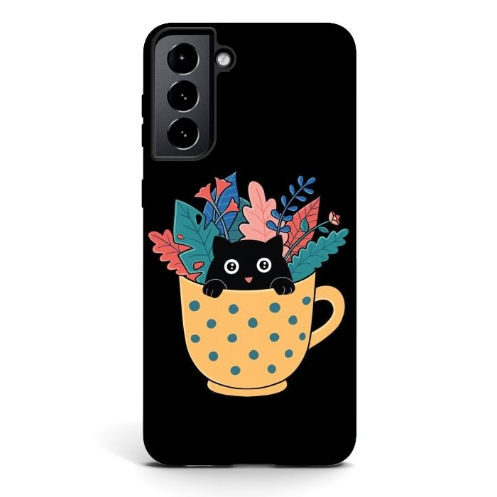 Galaxy S21 StrongFit Cat and flowers by Coffee Man