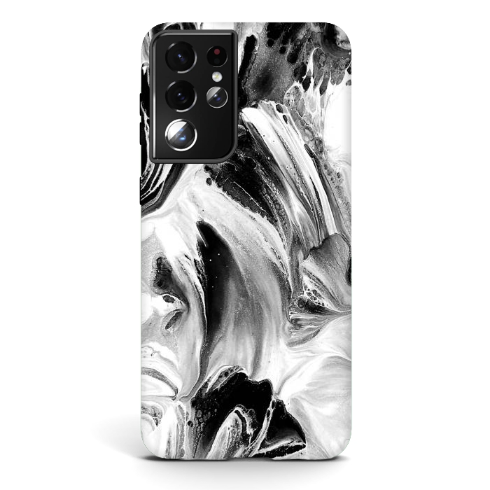 Galaxy S21 ultra StrongFit Black and White Brushed Paint by Ashley Camille