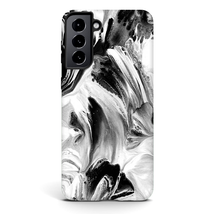Galaxy S21 StrongFit Black and White Brushed Paint by Ashley Camille
