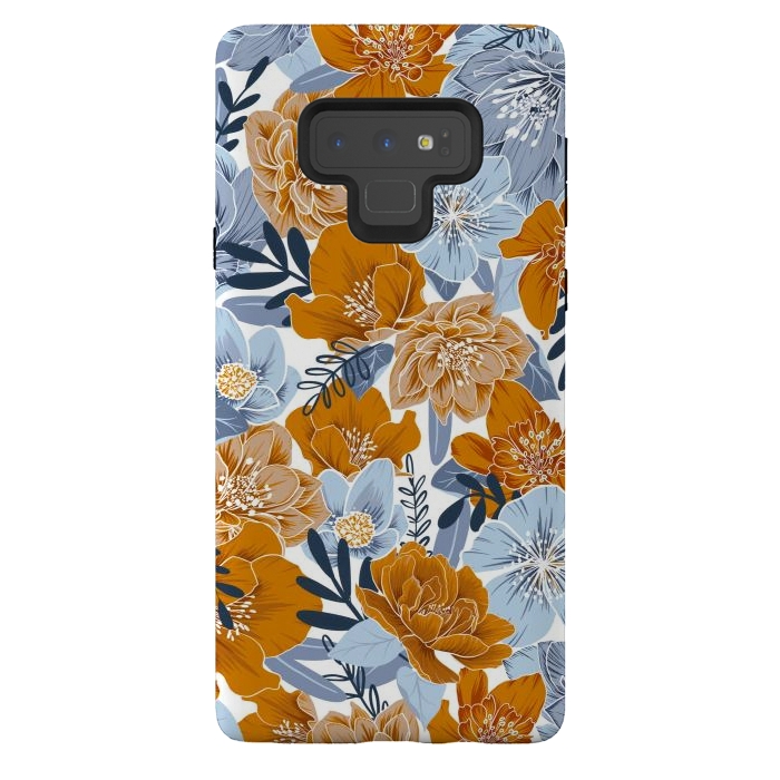 Galaxy Note 9 StrongFit Cozy Florals in Desert Sun, Navy and Fog by gingerlique