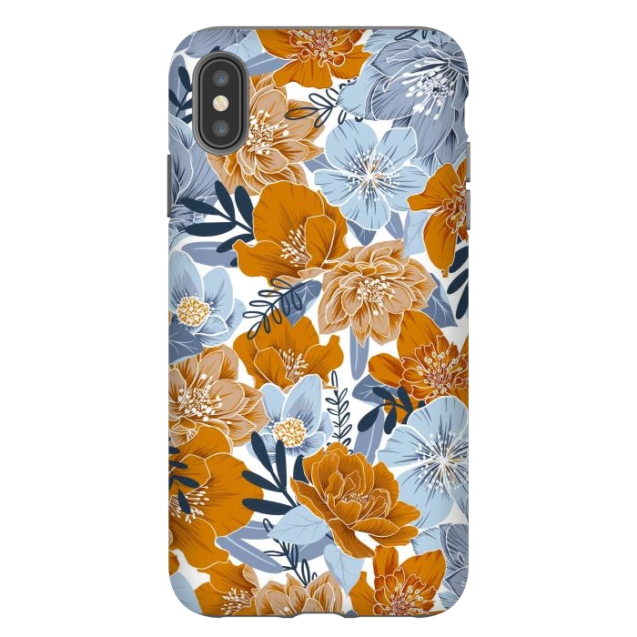 iPhone Xs Max StrongFit Cozy Florals in Desert Sun, Navy and Fog by gingerlique