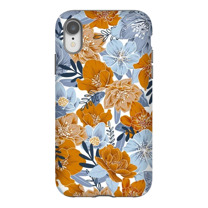 iPhone Xr StrongFit Cozy Florals in Desert Sun, Navy and Fog by gingerlique
