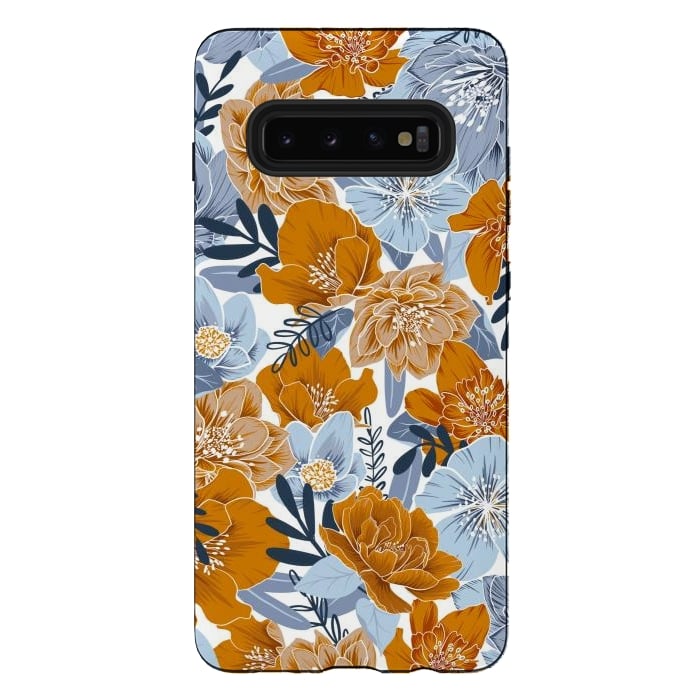 Galaxy S10 plus StrongFit Cozy Florals in Desert Sun, Navy and Fog by gingerlique