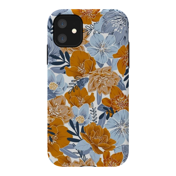 iPhone 11 StrongFit Cozy Florals in Desert Sun, Navy and Fog by gingerlique