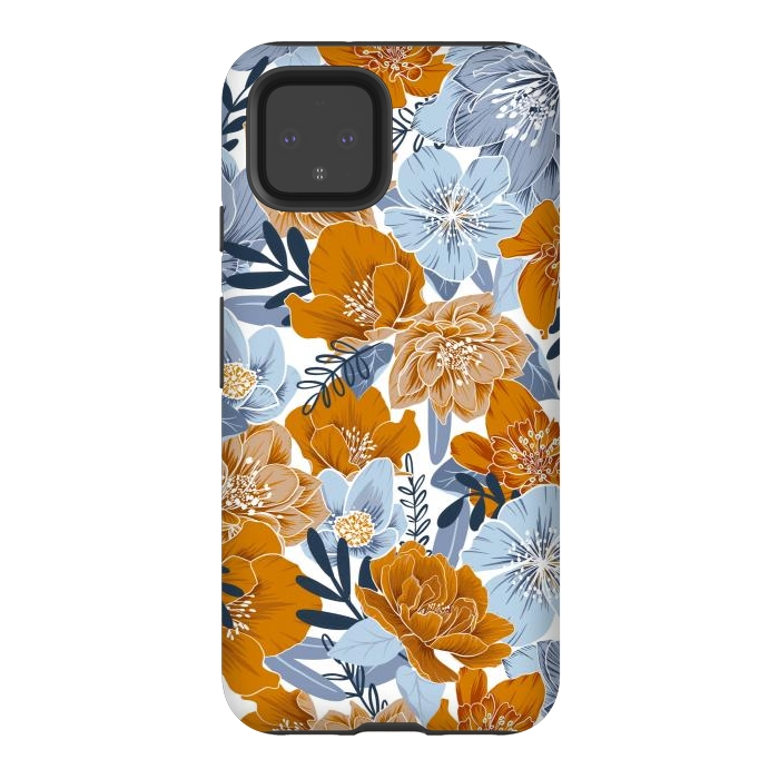 Pixel 4 StrongFit Cozy Florals in Desert Sun, Navy and Fog by gingerlique