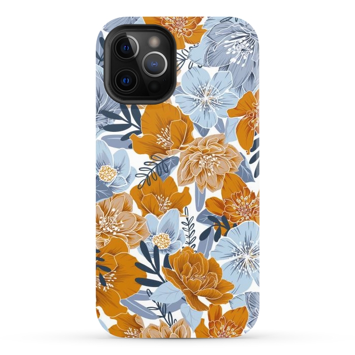 iPhone 12 Pro StrongFit Cozy Florals in Desert Sun, Navy and Fog by gingerlique