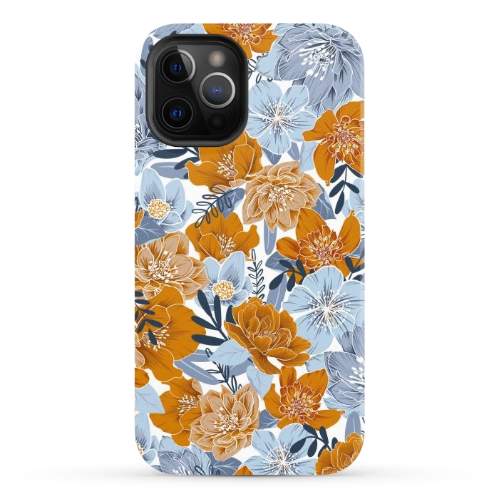 iPhone 12 Pro Max StrongFit Cozy Florals in Desert Sun, Navy and Fog by gingerlique