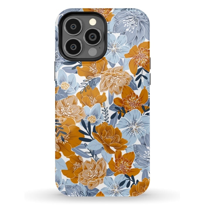 iPhone 13 Pro Max StrongFit Cozy Florals in Desert Sun, Navy and Fog by gingerlique