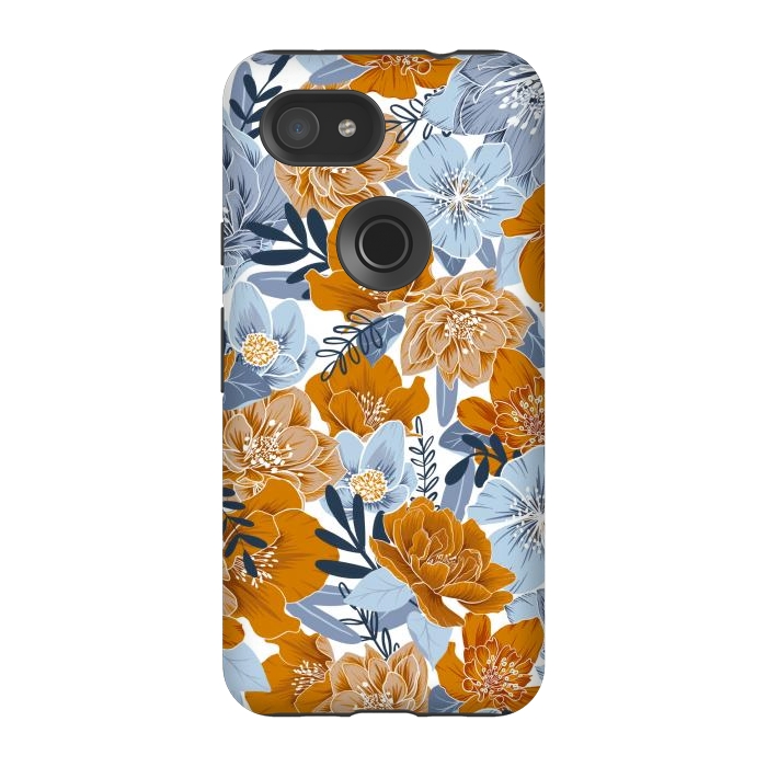 Pixel 3A StrongFit Cozy Florals in Desert Sun, Navy and Fog by gingerlique