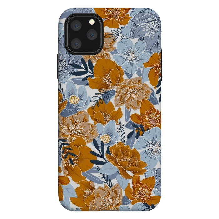 iPhone 11 Pro Max StrongFit Cozy Florals in Desert Sun, Navy and Fog by gingerlique