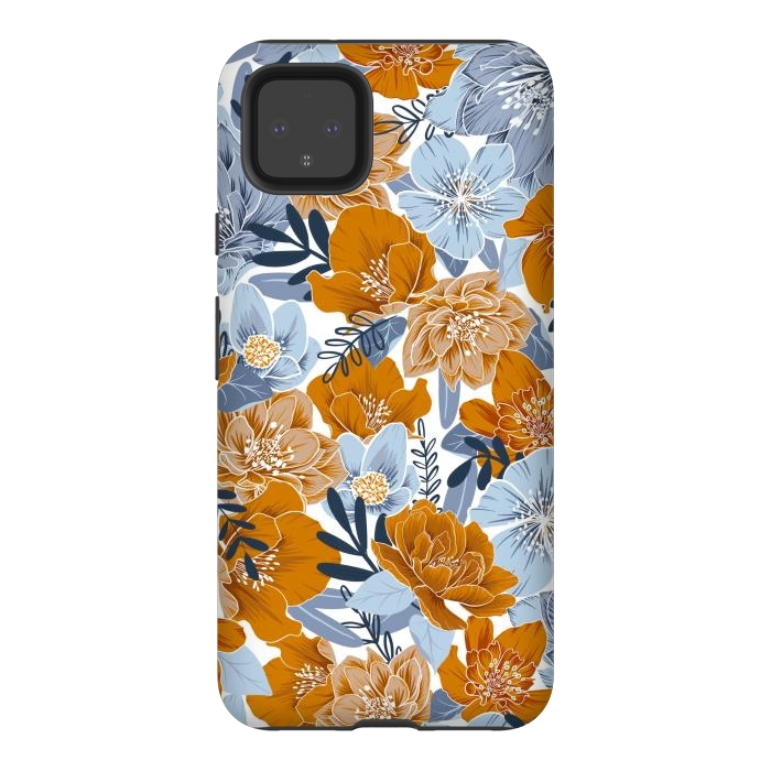 Pixel 4XL StrongFit Cozy Florals in Desert Sun, Navy and Fog by gingerlique