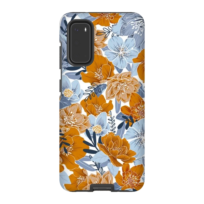 Galaxy S20 StrongFit Cozy Florals in Desert Sun, Navy and Fog by gingerlique