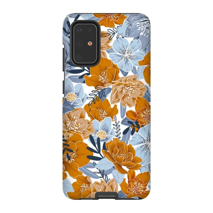 Galaxy S20 Plus StrongFit Cozy Florals in Desert Sun, Navy and Fog by gingerlique