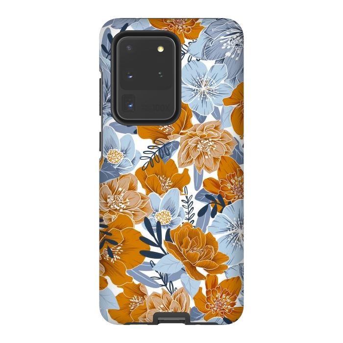 Galaxy S20 Ultra StrongFit Cozy Florals in Desert Sun, Navy and Fog by gingerlique