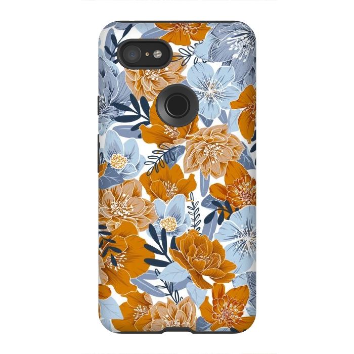Pixel 3XL StrongFit Cozy Florals in Desert Sun, Navy and Fog by gingerlique
