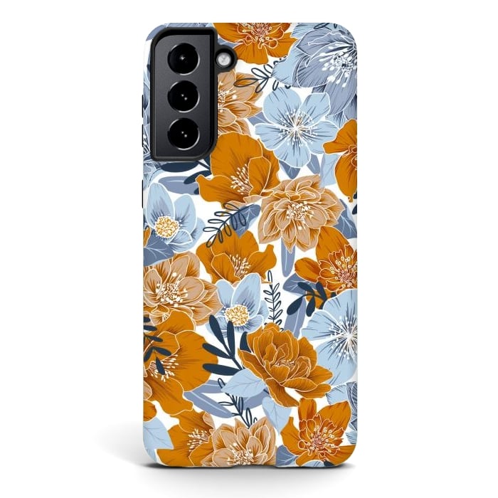 Galaxy S21 StrongFit Cozy Florals in Desert Sun, Navy and Fog by gingerlique
