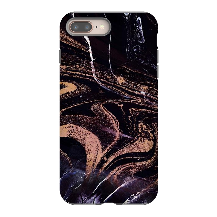iPhone 7 plus StrongFit Liquid marble with golden stripes - acrylic pour by Oana 
