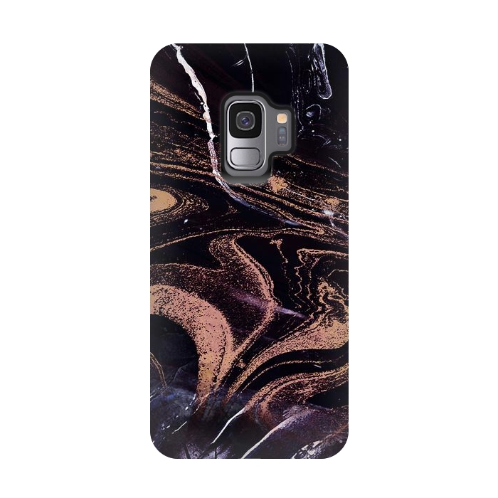 Galaxy S9 StrongFit Liquid marble with golden stripes - acrylic pour by Oana 