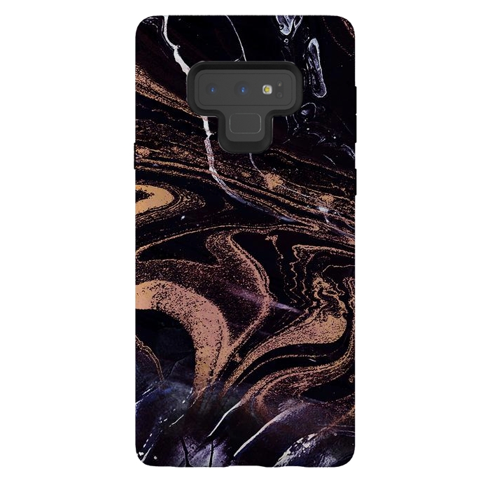 Galaxy Note 9 StrongFit Liquid marble with golden stripes - acrylic pour by Oana 