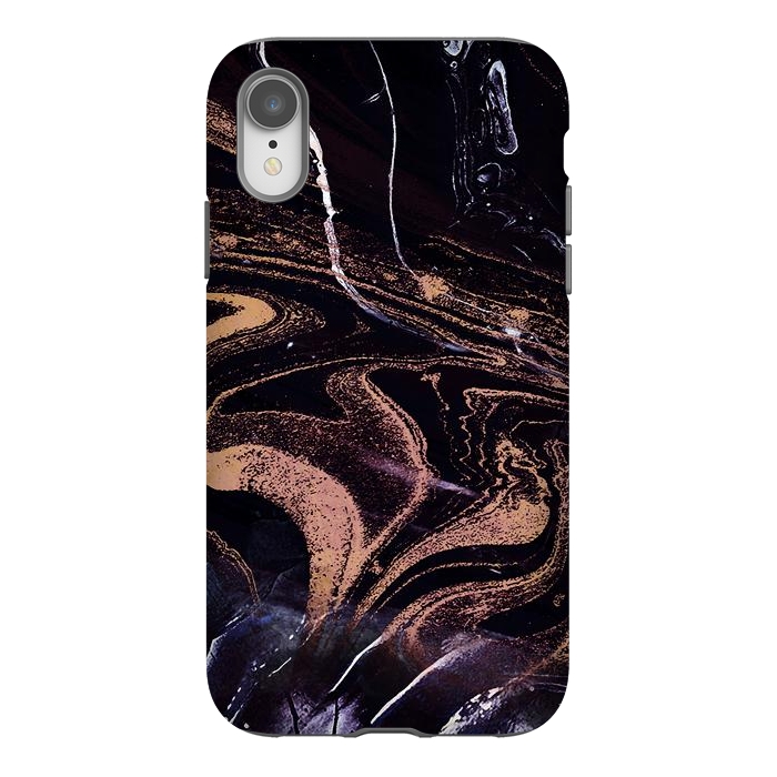 iPhone Xr StrongFit Liquid marble with golden stripes - acrylic pour by Oana 