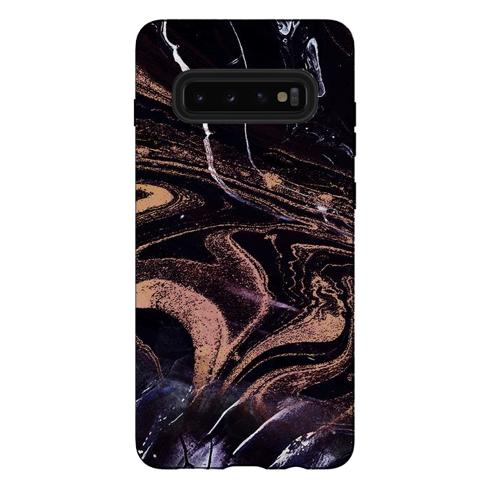 Galaxy S10 plus StrongFit Liquid marble with golden stripes - acrylic pour by Oana 