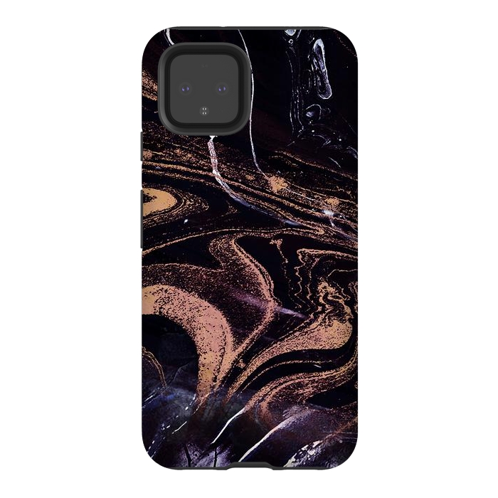 Pixel 4 StrongFit Liquid marble with golden stripes - acrylic pour by Oana 