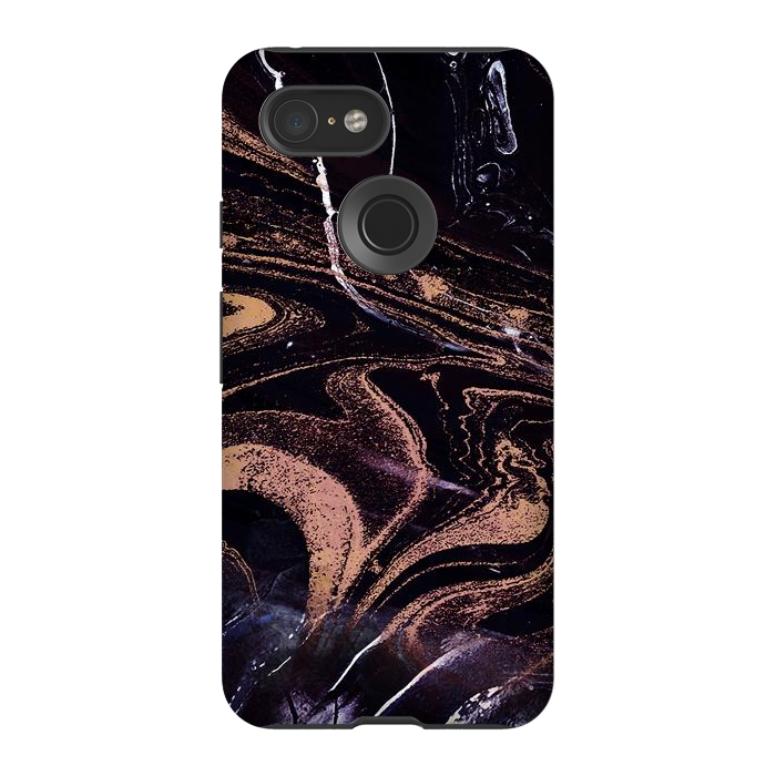 Pixel 3 StrongFit Liquid marble with golden stripes - acrylic pour by Oana 