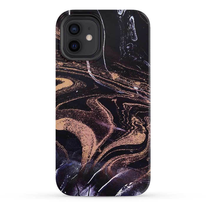iPhone 12 StrongFit Liquid marble with golden stripes - acrylic pour by Oana 
