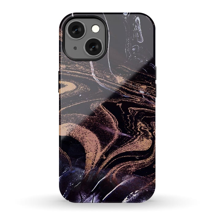 iPhone 13 StrongFit Liquid marble with golden stripes - acrylic pour by Oana 
